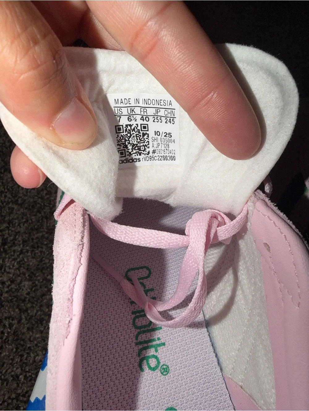 adidas Kids Pink Suede Sneakers with Green Stripes and Gum Sole
